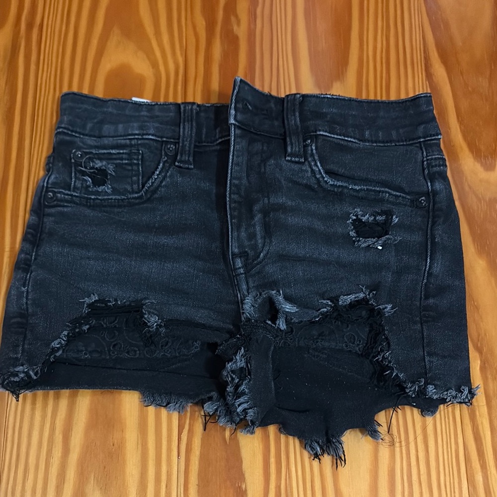 Distressed Black Denim Shorts